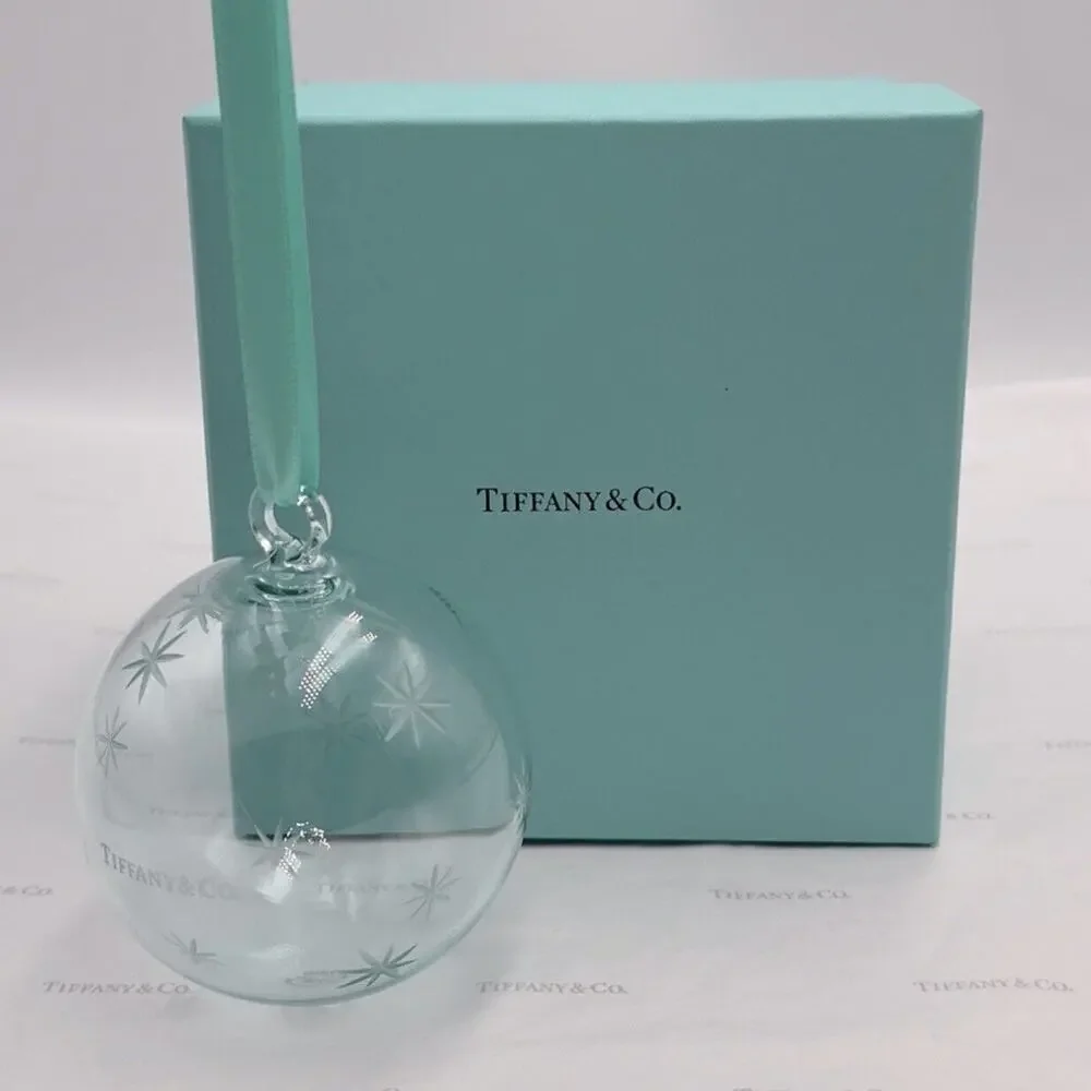 Tiffany & Co. Ball Star Ornament Blue Glass Holiday Gift 2021 W/ Pouch & Box